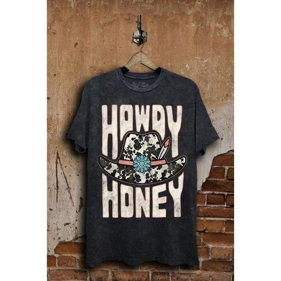 Lotus Fashion Tops - SALE! Howdy Honey Turquoise Accent Graphic Tee Boho Country Vintage Black